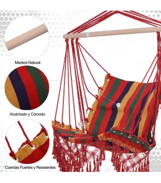 Silla Hamaca Colgante Tejido de Algodón Poliéster Carga 100 kg Sillón Colgante para Interior Exterior Terraza 100x60x100 cm Mult