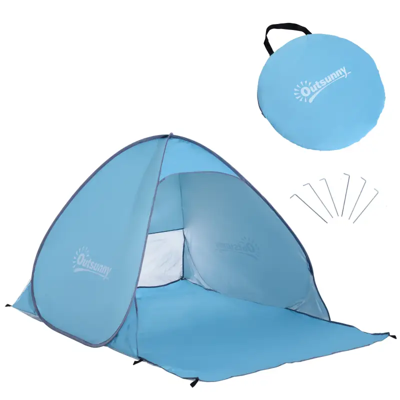 Tienda de Playa para 2-3 Personas Pop-Up con Ventanas tipo Refugio con Protección Solar UV 200x150x119 cm Azul