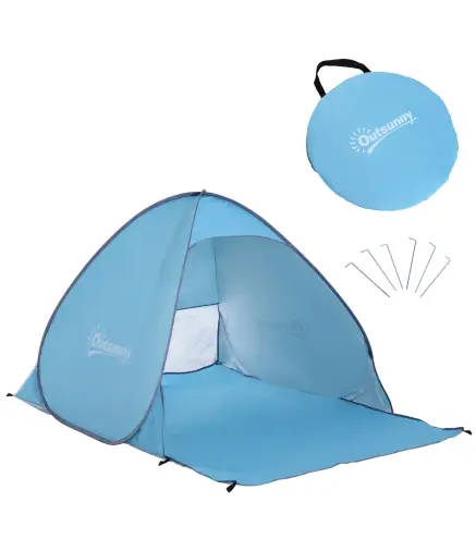 Tienda de Playa para 2-3 Personas Pop-Up con Ventanas tipo Refugio con Protección Solar UV 200x150x119 cm Azul