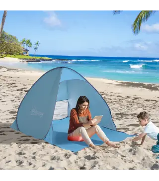 Tienda de Playa para 2-3 Personas Pop-Up con Ventanas tipo Refugio con Protección Solar UV 200x150x119 cm Azul