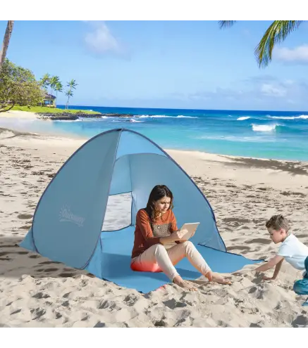 Tienda de Playa para 2-3 Personas Pop-Up con Ventanas tipo Refugio con Protección Solar UV 200x150x119 cm Azul