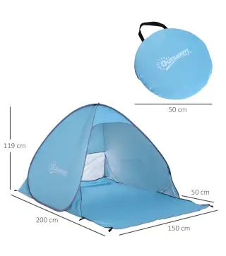 Tienda de Playa para 2-3 Personas Pop-Up con Ventanas tipo Refugio con Protección Solar UV 200x150x119 cm Azul