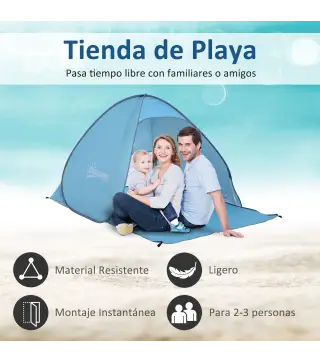 Tienda de Playa para 2-3 Personas Pop-Up con Ventanas tipo Refugio con Protección Solar UV 200x150x119 cm Azul