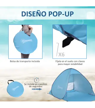 Tienda de Playa para 2-3 Personas Pop-Up con Ventanas tipo Refugio con Protección Solar UV 200x150x119 cm Azul