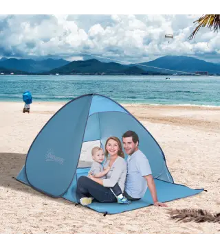 Tienda de Playa para 2-3 Personas Pop-Up con Ventanas tipo Refugio con Protección Solar UV 200x150x119 cm Azul
