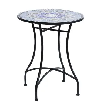 Mesa Auxiliar Redonda de Jardín Ø60x71 cm con Encimera de Mosaico Decorativo para Exterior y Capacidad de 100 kg