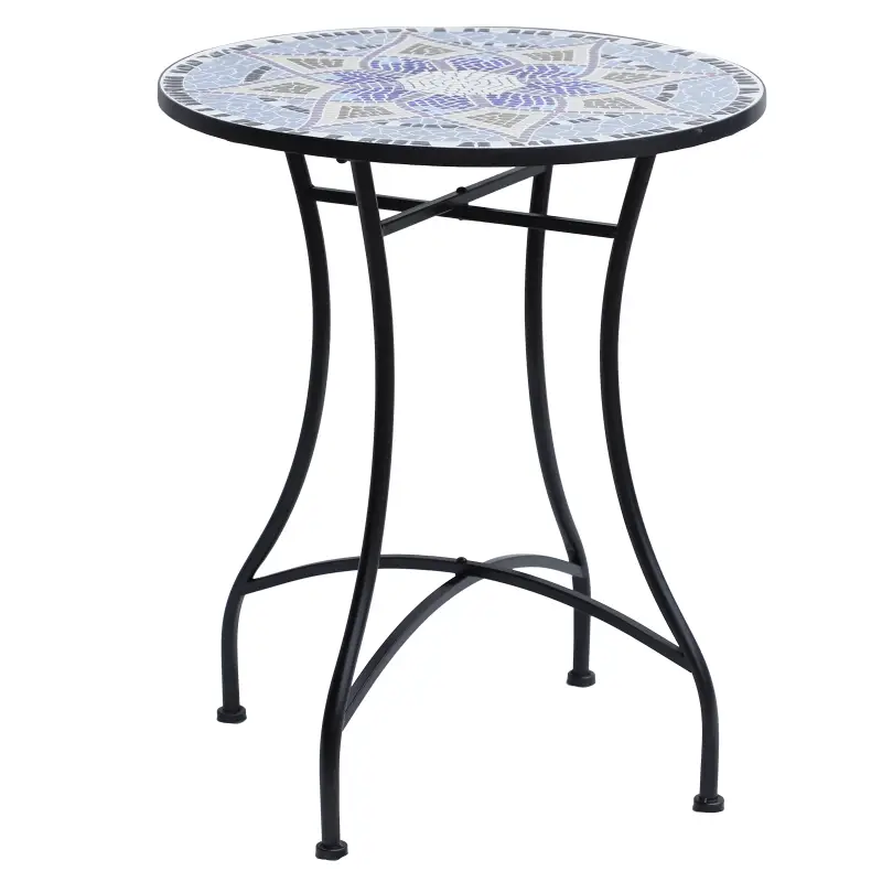 Mesa Auxiliar Redonda de Jardín Ø60x71 cm con Encimera de Mosaico Decorativo para Exterior y Capacidad de 100 kg