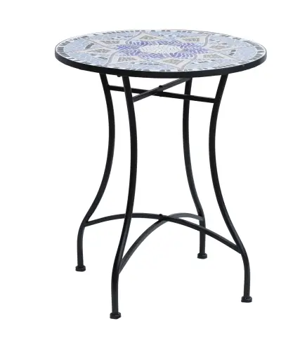 Mesa Auxiliar Redonda de Jardín Ø60x71 cm con Encimera de Mosaico Decorativo para Exterior y Capacidad de 100 kg