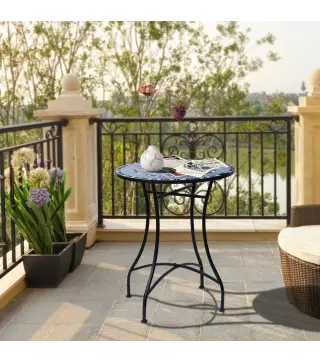 Mesa Auxiliar Redonda de Jardín Ø60x71 cm con Encimera de Mosaico Decorativo para Exterior y Capacidad de 100 kg