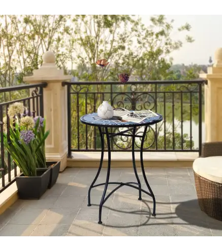 Mesa Auxiliar Redonda de Jardín Ø60x71 cm con Encimera de Mosaico Decorativo para Exterior y Capacidad de 100 kg