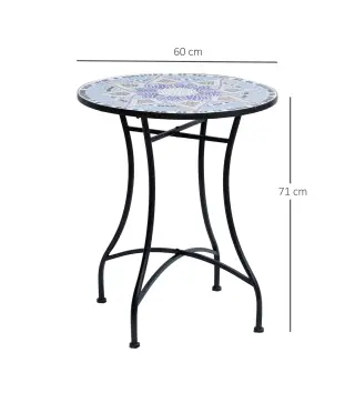 Mesa Auxiliar Redonda de Jardín Ø60x71 cm con Encimera de Mosaico Decorativo para Exterior y Capacidad de 100 kg