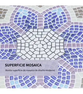 Mesa Auxiliar Redonda de Jardín Ø60x71 cm con Encimera de Mosaico Decorativo para Exterior y Capacidad de 100 kg