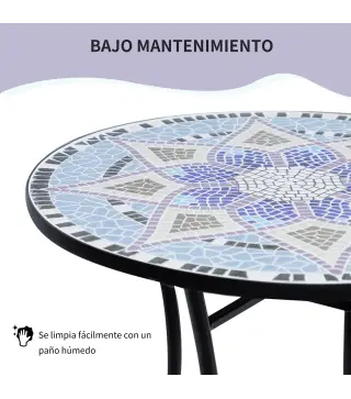 Mesa Auxiliar Redonda de Jardín Ø60x71 cm con Encimera de Mosaico Decorativo para Exterior y Capacidad de 100 kg