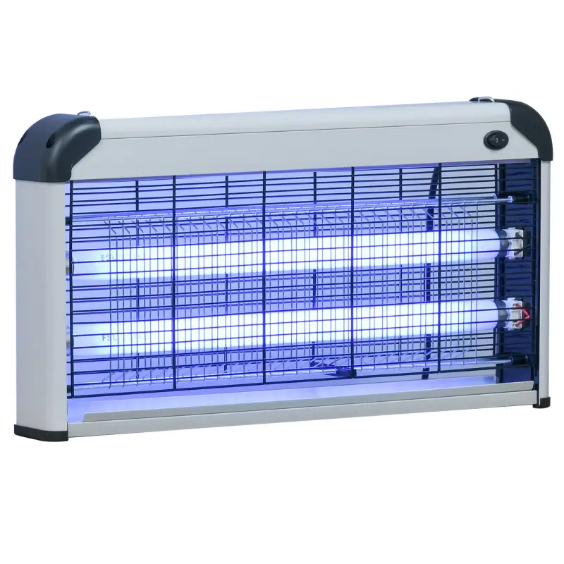 Lámpara Antimosquitos Eléctrico 30W Mata Mosquitos Eléctrico con Luz UV Efecto 60 m² 48,5x8,5x26,5 cm Plata
