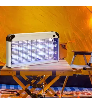 Lámpara Antimosquitos Eléctrico 30W Mata Mosquitos Eléctrico con Luz UV Efecto 60 m² 48,5x8,5x26,5 cm Plata
