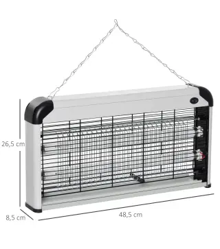 Lámpara Antimosquitos Eléctrico 30W Mata Mosquitos Eléctrico con Luz UV Efecto 60 m² 48,5x8,5x26,5 cm Plata