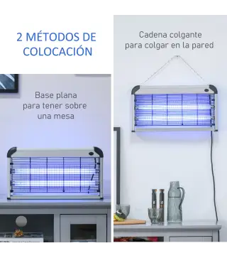 Lámpara Antimosquitos Eléctrico 30W Mata Mosquitos Eléctrico con Luz UV Efecto 60 m² 48,5x8,5x26,5 cm Plata