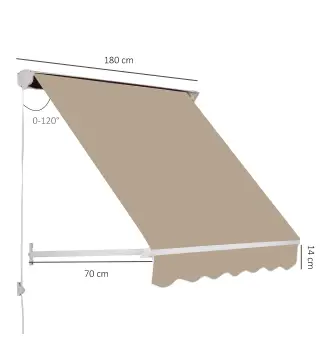 Toldo Retráctil de Exterior con Marco de Aluminio Ángulo Ajustable Protección UV e Impermeable 180x70 cm Beige