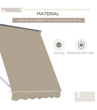 Toldo Retráctil de Exterior con Marco de Aluminio Ángulo Ajustable Protección UV e Impermeable 180x70 cm Beige