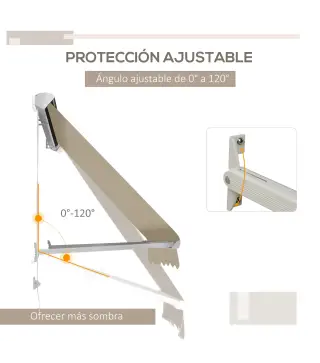 Toldo Retráctil de Exterior con Marco de Aluminio Ángulo Ajustable Protección UV e Impermeable 180x70 cm Beige