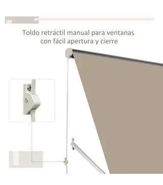 Toldo Retráctil de Exterior con Marco de Aluminio Ángulo Ajustable Protección UV e Impermeable 180x70 cm Beige