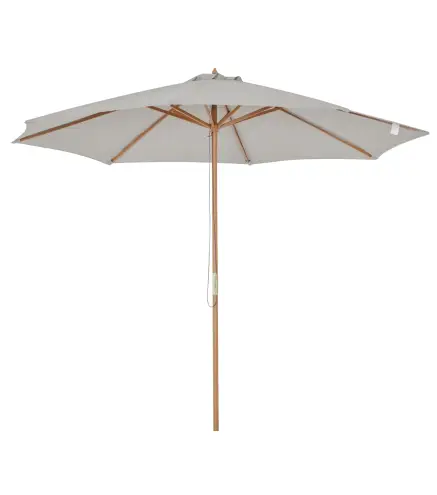 Sombrilla Terraza Exterior Ø300 cm Sombrilla de Jardín con Sistema de Polea Techo Ventilado y Poste Desmontable de Madera Paraso