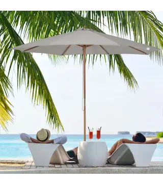 Sombrilla Terraza Exterior Ø300 cm Sombrilla de Jardín con Sistema de Polea Techo Ventilado y Poste Desmontable de Madera Paraso