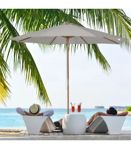 Sombrilla Terraza Exterior Ø300 cm Sombrilla de Jardín con Sistema de Polea Techo Ventilado y Poste Desmontable de Madera Paraso