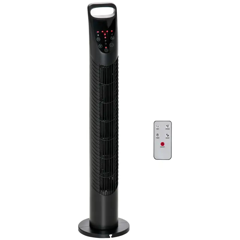 Ventilador de Torre con Control Remoto con 3 Velocidades y Modos de Función con Temporizador de 7,5h Ø18x78,5cm Negro