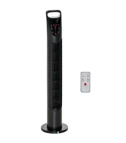 Ventilador de Torre con Control Remoto con 3 Velocidades y Modos de Función con Temporizador de 7,5h Ø18x78,5cm Negro
