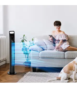 Ventilador de Torre con Control Remoto con 3 Velocidades y Modos de Función con Temporizador de 7,5h Ø18x78,5cm Negro