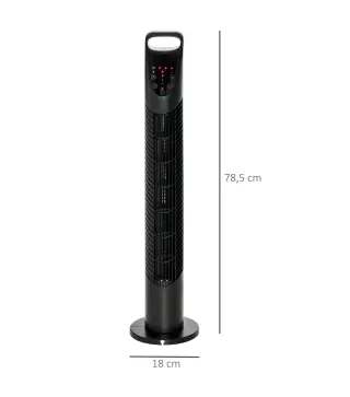 Ventilador de Torre con Control Remoto con 3 Velocidades y Modos de Función con Temporizador de 7,5h Ø18x78,5cm Negro