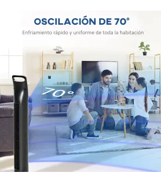 Ventilador de Torre con Control Remoto con 3 Velocidades y Modos de Función con Temporizador de 7,5h Ø18x78,5cm Negro