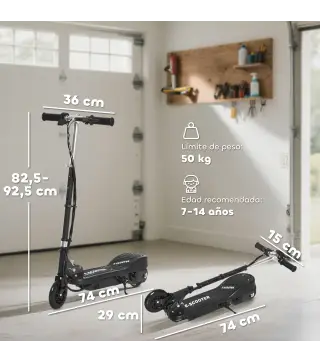 Patinete Eléctrico para Niños de +7 Años Scooter Plegable con Altura Ajustable Batería Recargable 24V Velocidad hasta 12 km/h y