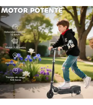 Patinete Eléctrico para Niños de +7 Años Scooter Plegable con Altura Ajustable Batería Recargable 24V Velocidad hasta 12 km/h y