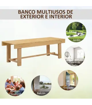 Banco de Jardín de Madera de Abeto de 2 Plazas para Jardín o Terraza Soporta hasta 250 kg 110x38x35 cm Natural