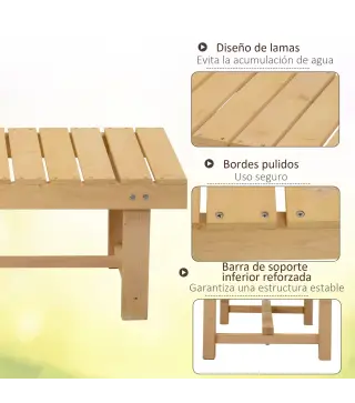 Banco de Jardín de Madera de Abeto de 2 Plazas para Jardín o Terraza Soporta hasta 250 kg 110x38x35 cm Natural