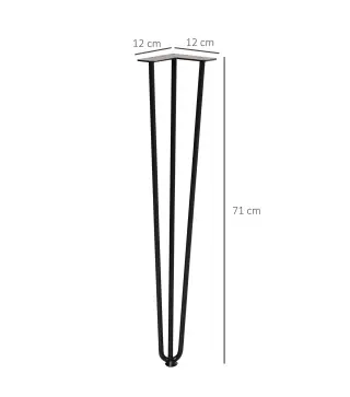 Conjunto de 4 Patas para Mesa de Estilo Industrial y Diseño Horquilla con Protectores Anti-arañazos de Goma 12x12x71cm Tornillos