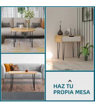 Conjunto de 4 Patas para Mesa de Estilo Industrial y Diseño Horquilla con Protectores Anti-arañazos de Goma 12x12x71cm Tornillos