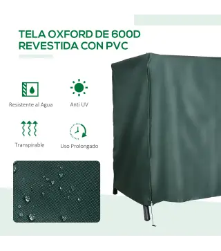 Funda para Balancín de Jardín con Cremallera Cubierta para Muebles de Exterior 177x114x152cm Verde Oscuro