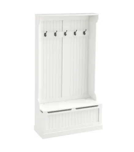 Perchero con Zapatero Perchero con Banco Perchero Recibidor con 5 Ganchos y Espacio de Almacenaje 96x34x179,7 cm Marfil