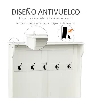 Perchero con Zapatero Perchero con Banco Perchero Recibidor con 5 Ganchos y Espacio de Almacenaje 96x34x179,7 cm Marfil