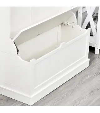 Perchero con Zapatero Perchero con Banco Perchero Recibidor con 5 Ganchos y Espacio de Almacenaje 96x34x179,7 cm Marfil