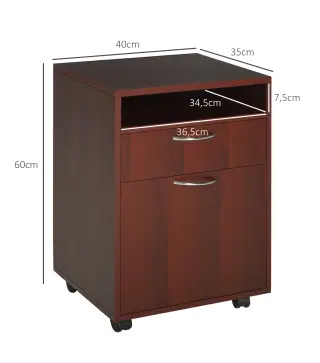 Cajonera de Escritorio con Ruedas Cajón Compartimento Puerta Archivador Móvil para Estudio 40x35x60 cm Café Oscuro