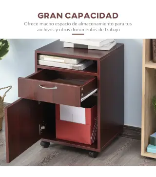 Cajonera de Escritorio con Ruedas Cajón Compartimento Puerta Archivador Móvil para Estudio 40x35x60 cm Café Oscuro