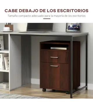 Cajonera de Escritorio con Ruedas Cajón Compartimento Puerta Archivador Móvil para Estudio 40x35x60 cm Café Oscuro