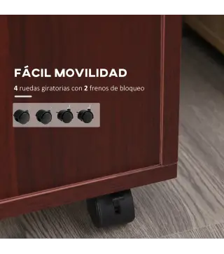 Cajonera de Escritorio con Ruedas Cajón Compartimento Puerta Archivador Móvil para Estudio 40x35x60 cm Café Oscuro