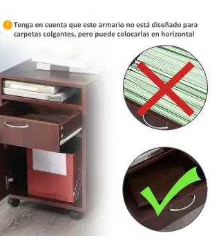 Cajonera de Escritorio con Ruedas Cajón Compartimento Puerta Archivador Móvil para Estudio 40x35x60 cm Café Oscuro
