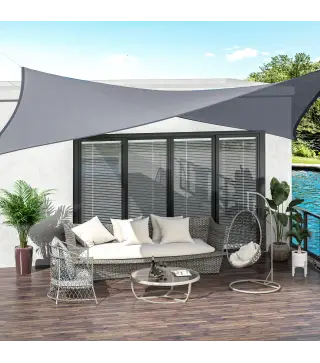 Toldo de Terraza Rectangular 4x6 m de HDPE con Anillas de Acero Inoxidable y Cuerdas para Jardín Patio Gris