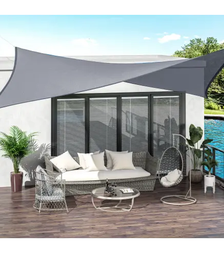 Toldo de Terraza Rectangular 4x6 m de HDPE con Anillas de Acero Inoxidable y Cuerdas para Jardín Patio Gris